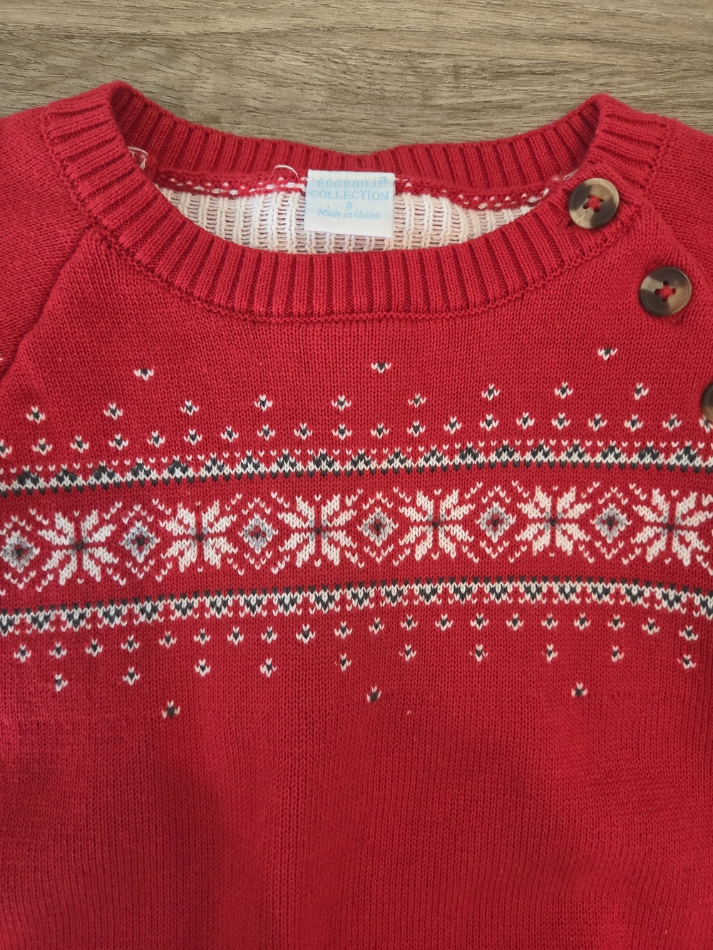 Edgehill Collection Red Fair Isle Button Shoulder Sweater - Picture 4 of 6